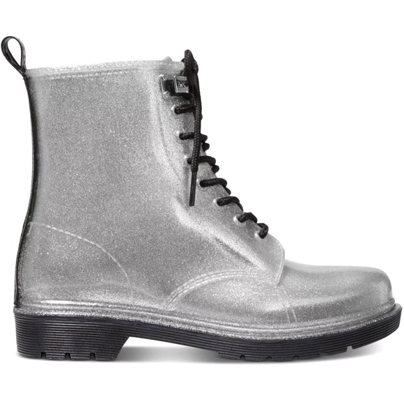 MICHAEL KORS Tavie Silver Logo Tape Lug Sole Lace-Up Rain Bootie Fashion Boots 8 - Picture 4 of 16